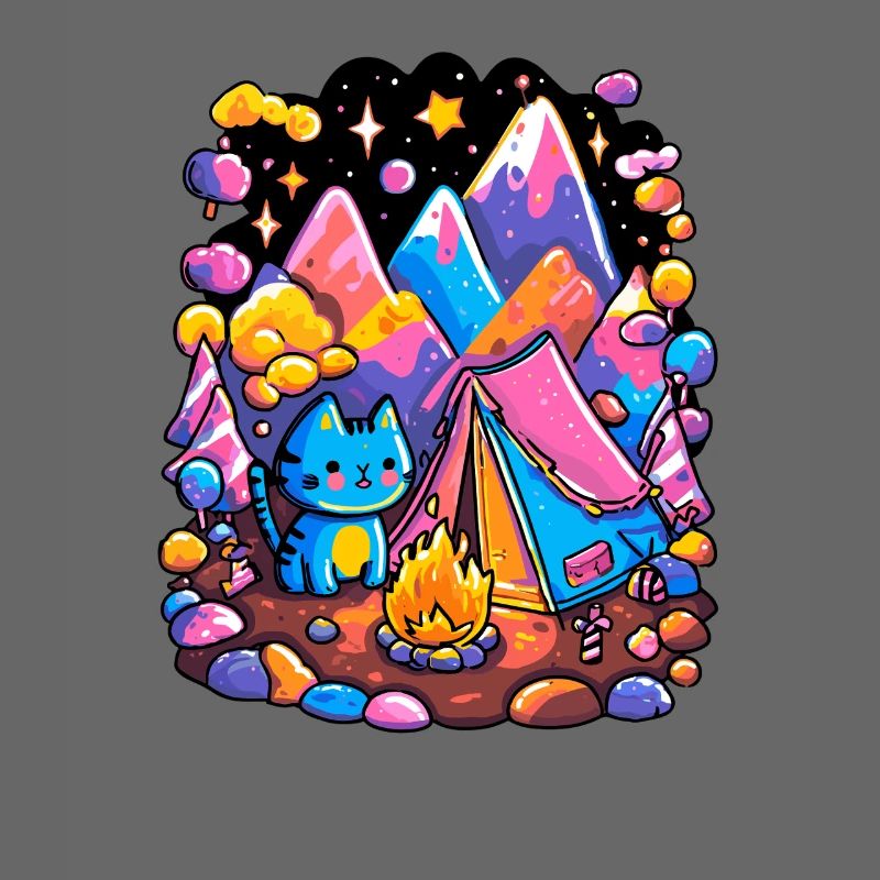 Glowing Mountains Cat Camping Magic