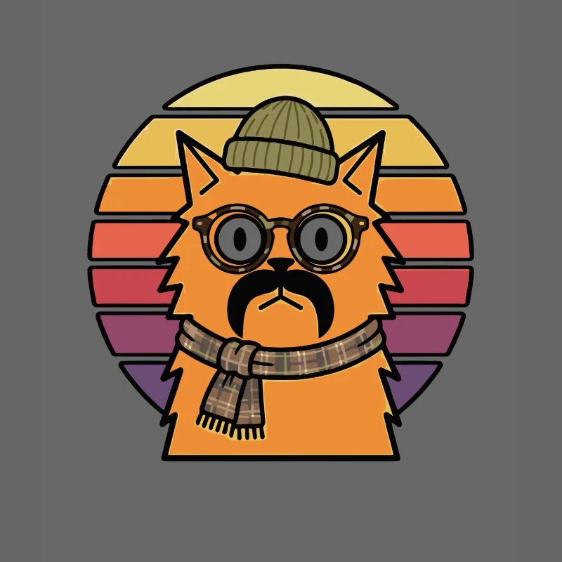 Chat hipster moustache moustache Coucher de soleil rétro