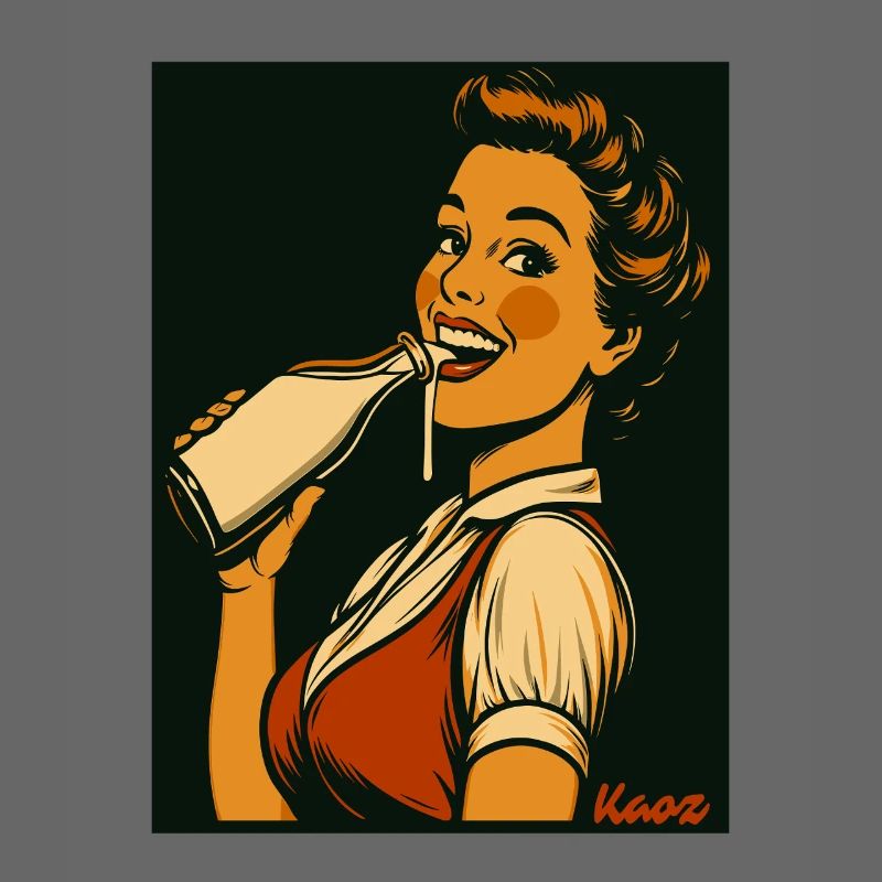 Retro lady with milk drink