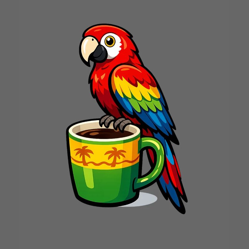 Tropical parrot on a coffee mug