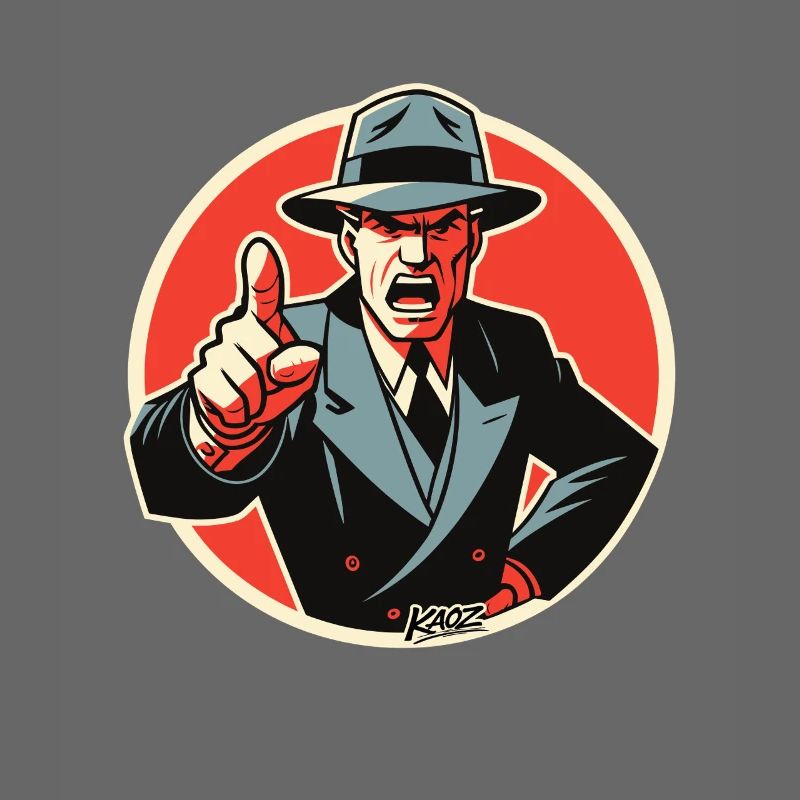 Retro-Noir-Mobster-Typ zeigt auf
