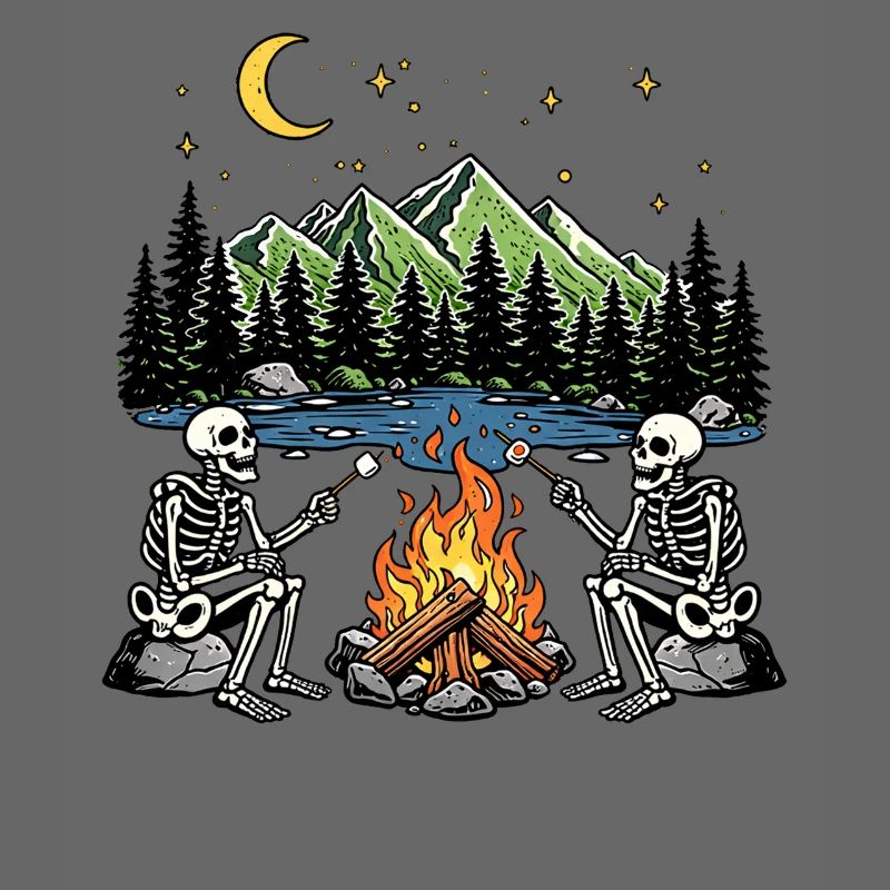 Camp de camping nocturne Marshmallow au feu de camp Skeleton
