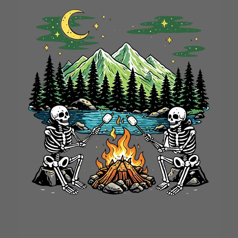 Camp de camping nocturne Marshmallow au feu de camp Skeleton