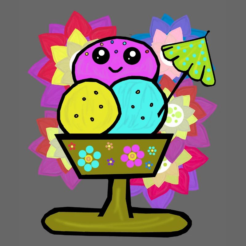 Retro Eis Eiskrem Eisbecher Vintage Blumen 