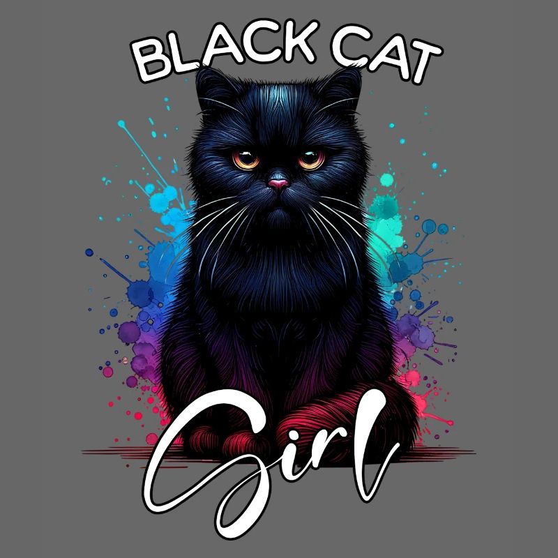 Grumpy Black Cat Mädchen Schwarze Katze