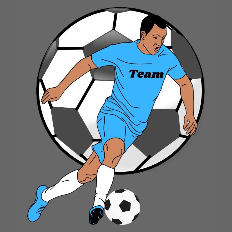 Blauer Teamkicker mit Ball