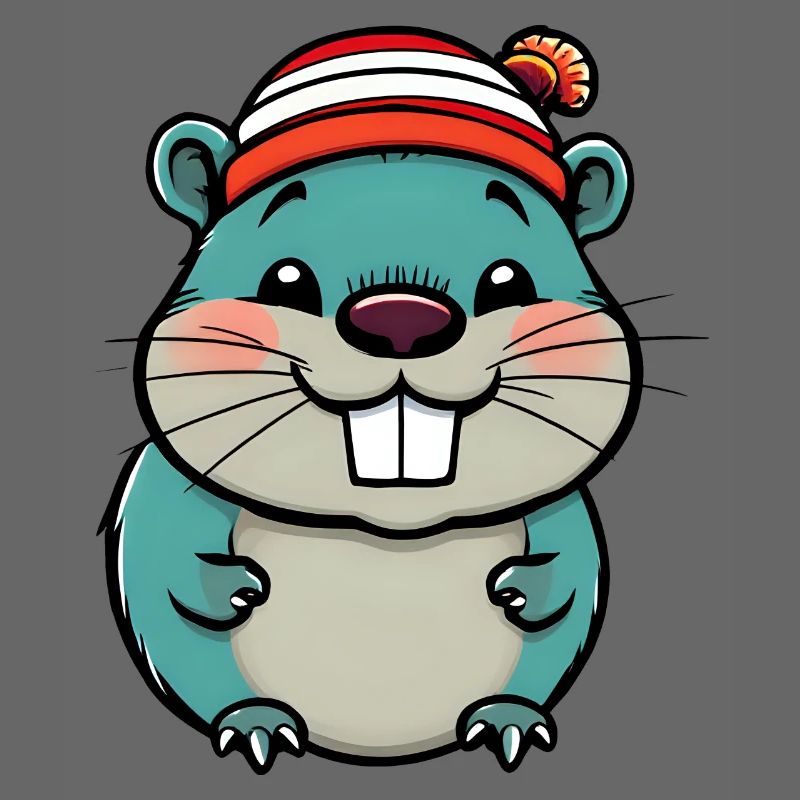 Mignon castor de dessin animé en bonnet rayé