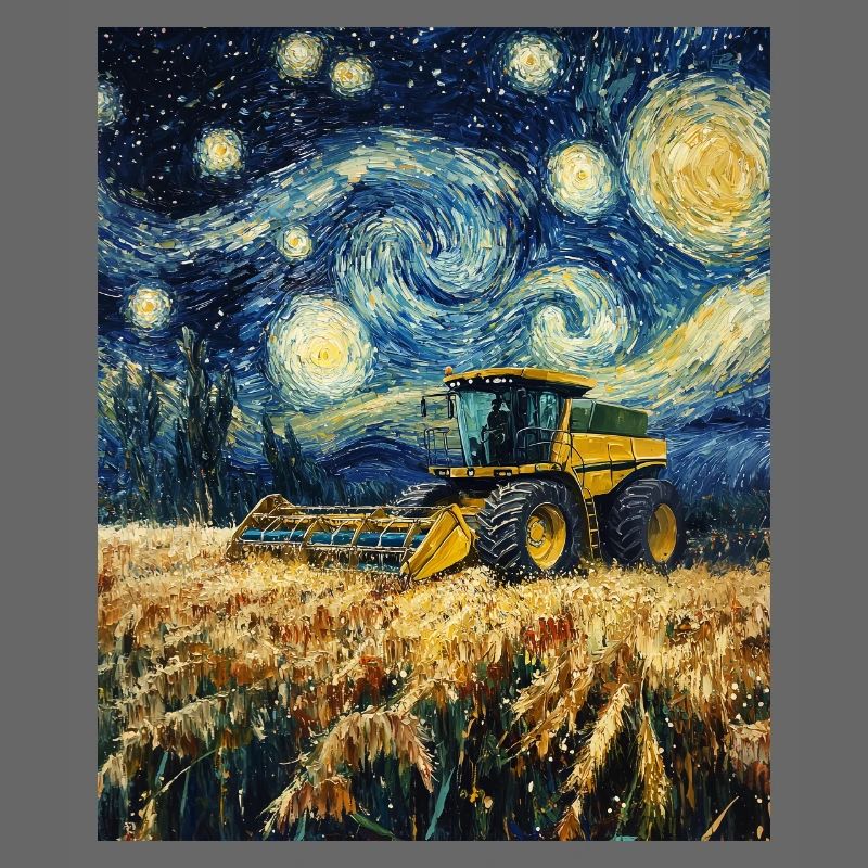 moissonneuse-batteuse fermier style van gogh étoilé