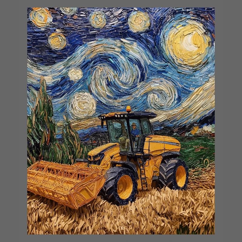 moissonneuse-batteuse fermier style van gogh étoilé