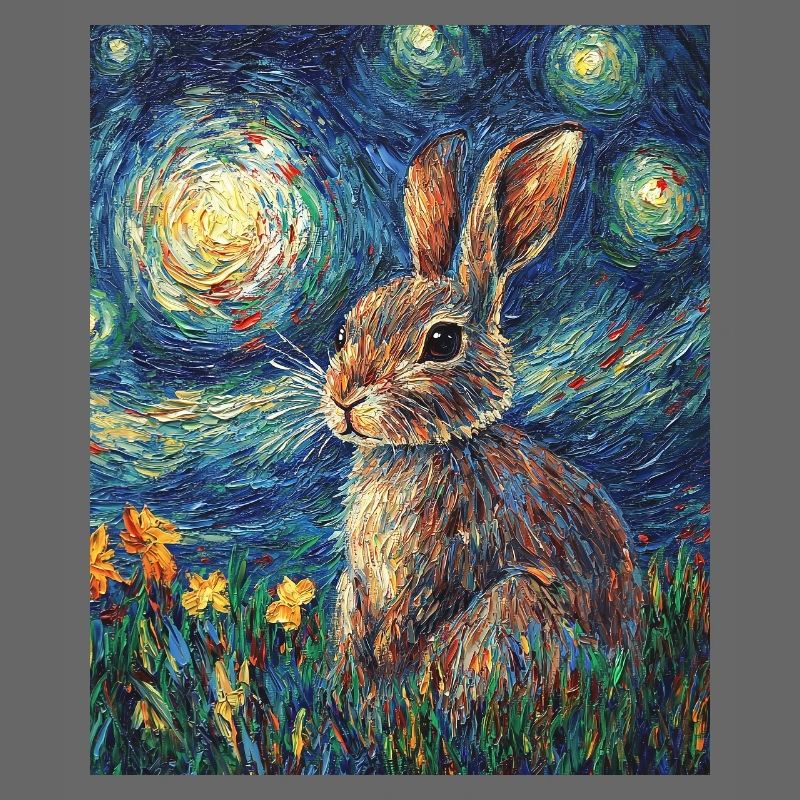 Bunny Rabbit Bunny Van Gogh Style Starry Night