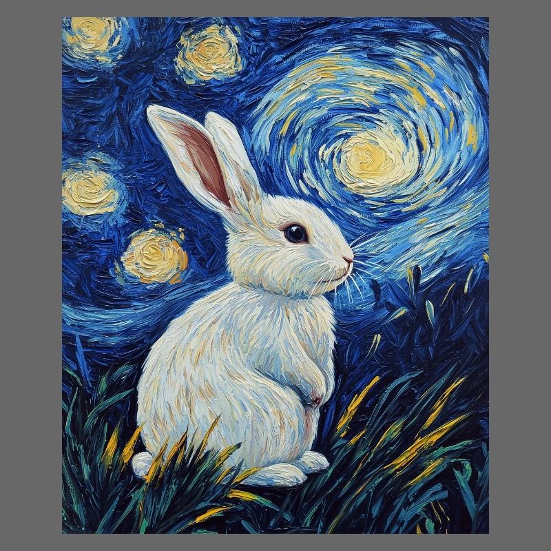Rabbit Van Gogh Style Starry Night