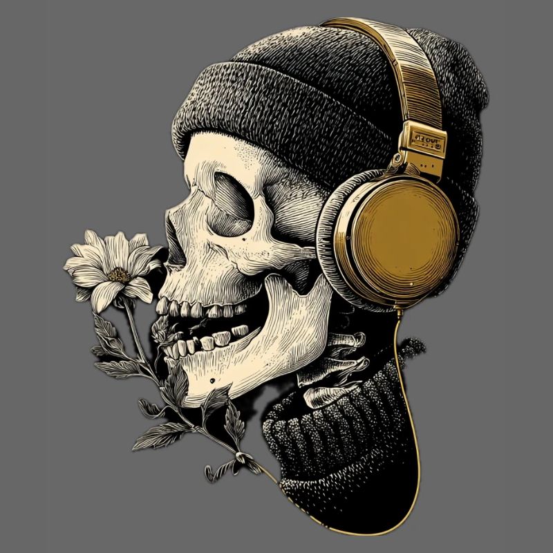 Kopfhörer-Skull mit Blume