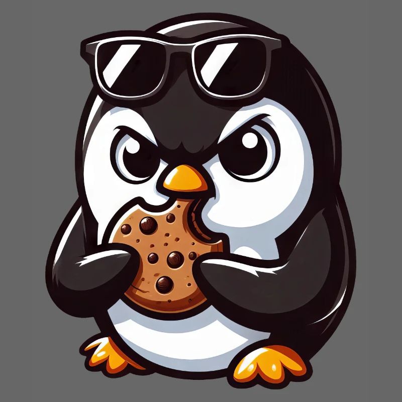 funny penguin eats cookie and is
