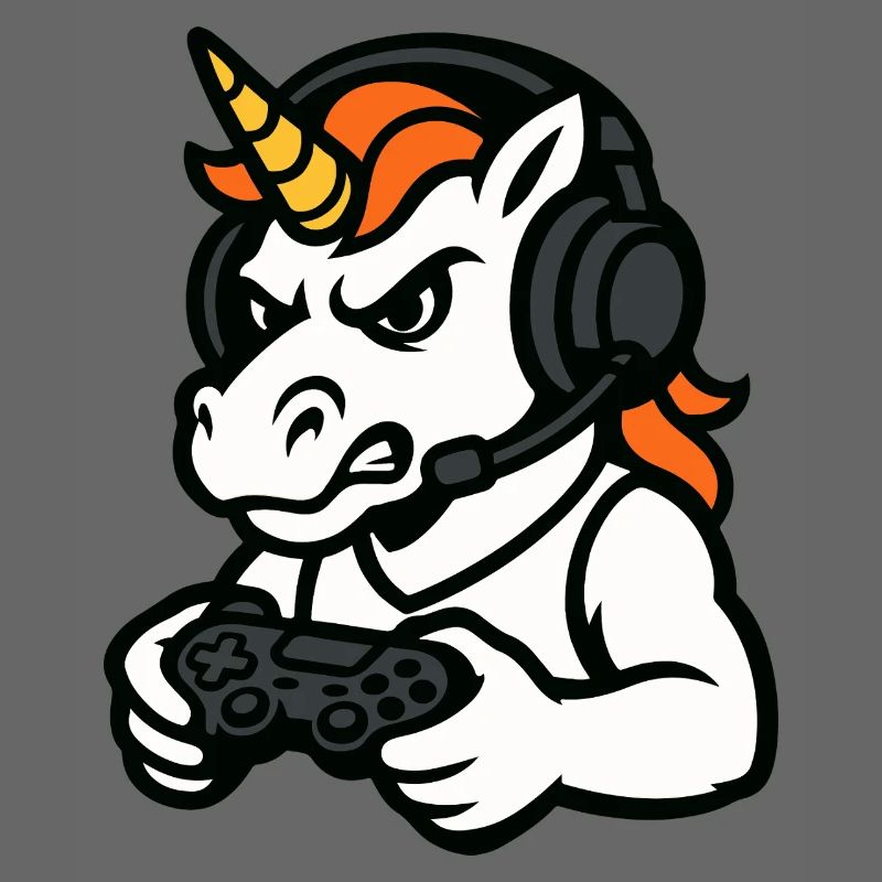 Wildes Einhorn-Gamer-Maskottchen mit Headset