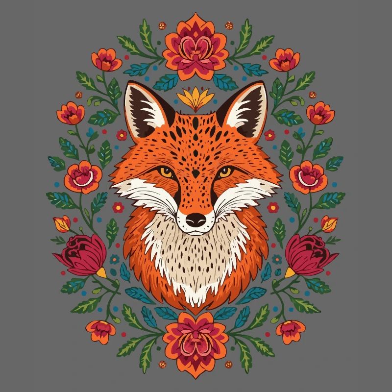 Fuchs im Blütenkranz Farbexplosion