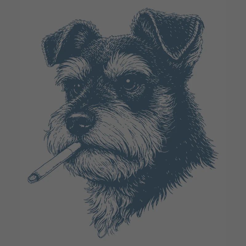 Hundeporträt von Schnauzer mit Zigarette