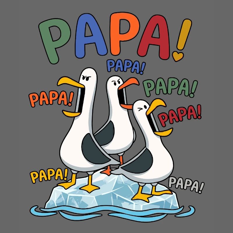Lustige Papa Möwen auf Eisscholle - Comic Design
