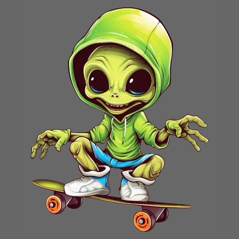 Alien sur le skateboard spatial