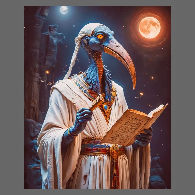 Thoth, ibis-headed god, holding a scroll