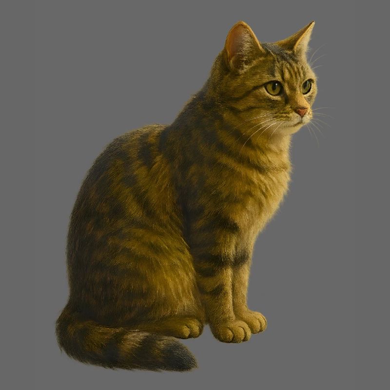Sitzende, getigerte Katze