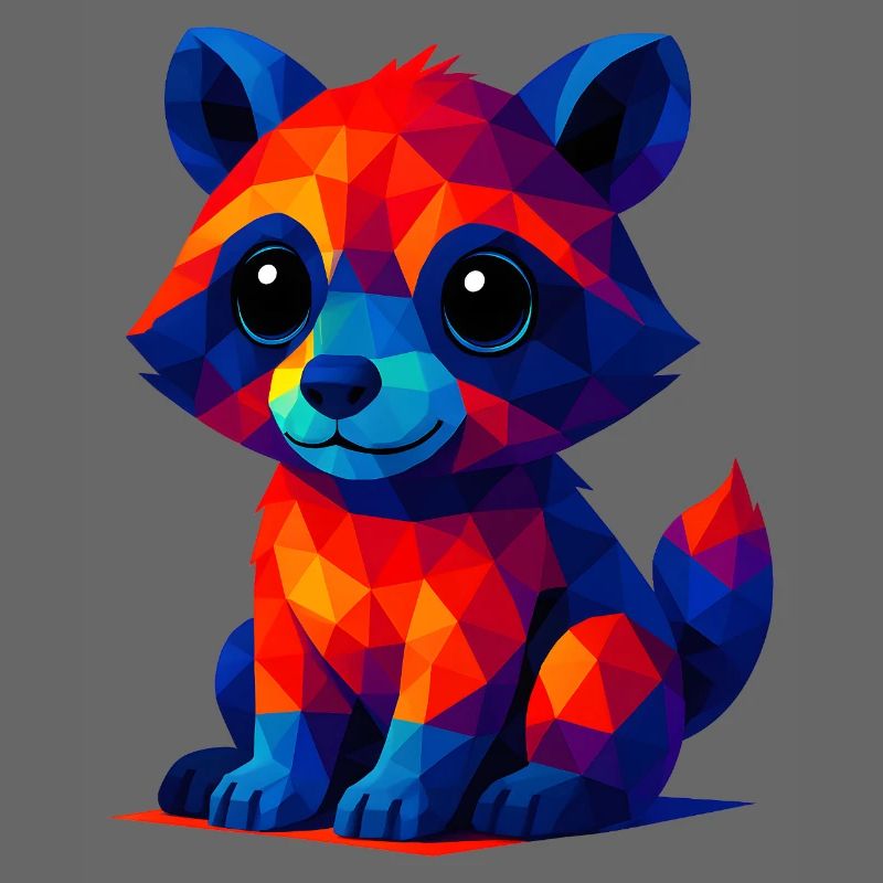 WPAP Polygone Kawaii Style Animaux Bébé Raton laveur