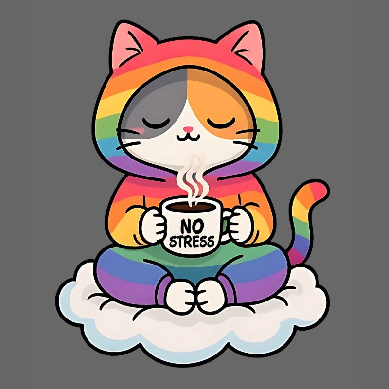 Regenbogenkatze auf einer Wolke