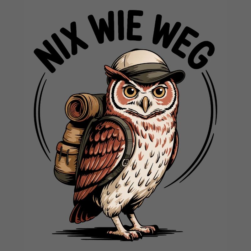 Wandernde Eule mit Rucksack