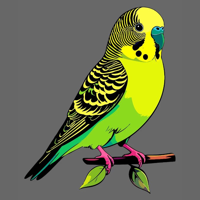 Perruche ondulée jaune-vert néon posée sur une branche