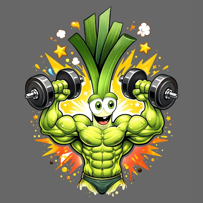 Strong Leek Bodybuilder Illustration