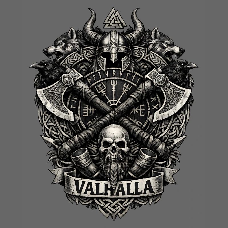 Valhalla Crest: Viking skull & axes
