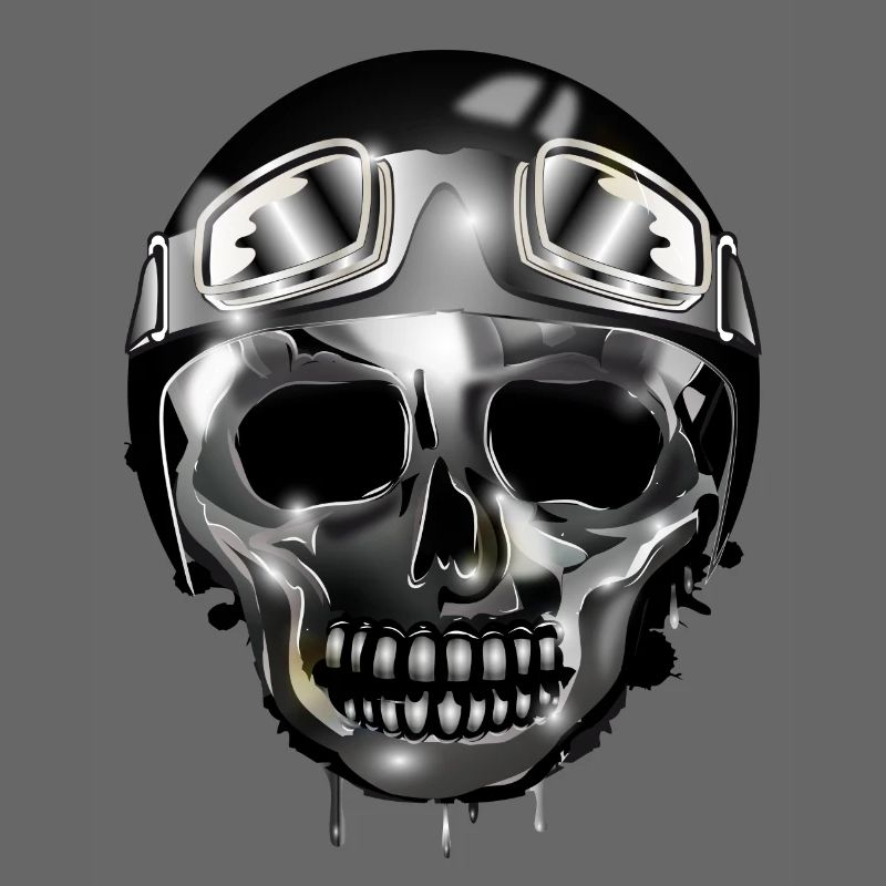 Chrome Skull with Retro Motorcycle Helmet and Goggles