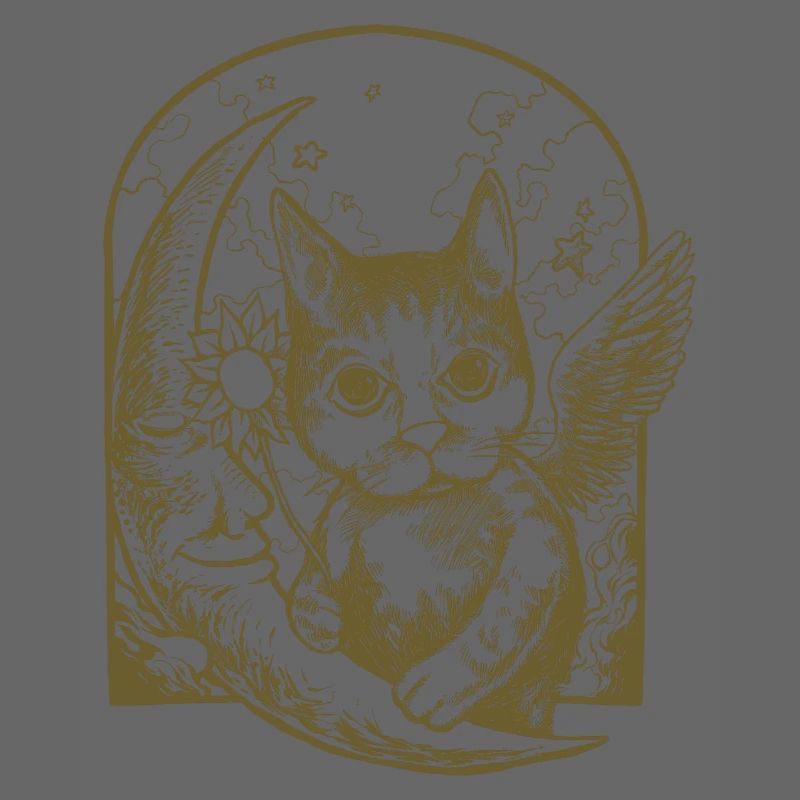 Chat céleste et lune ailée