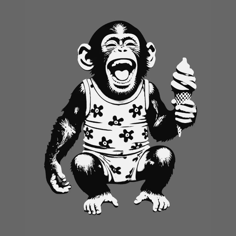 Laughing monkey with ice cream