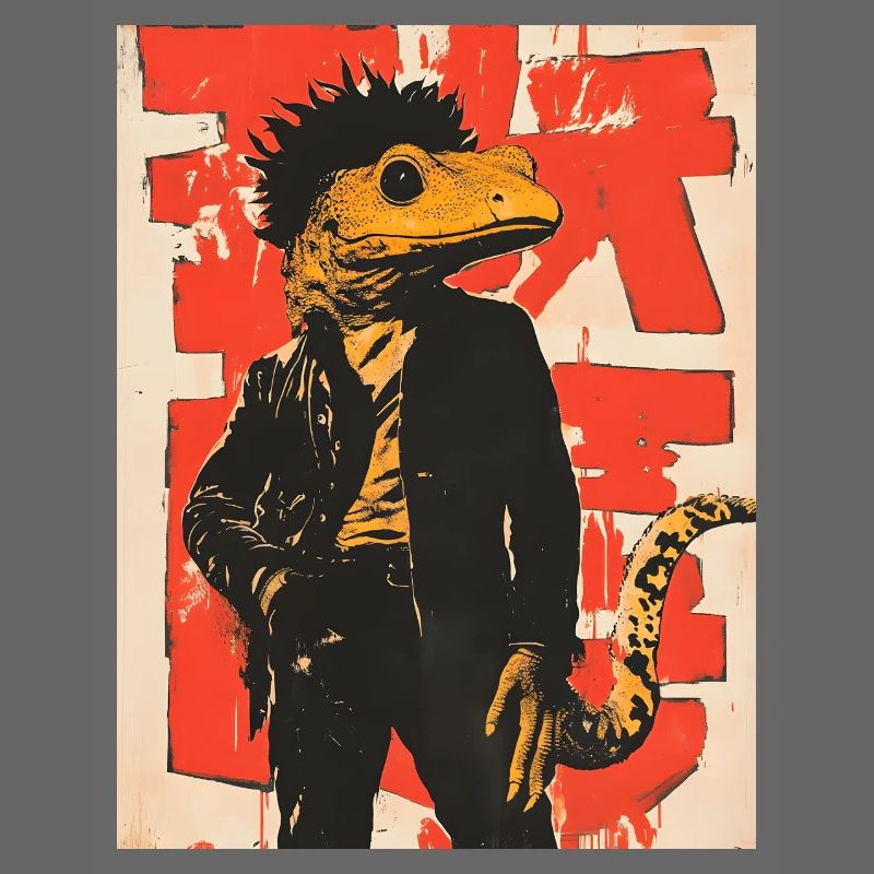 Dino Gecko Punk mit Graffiti