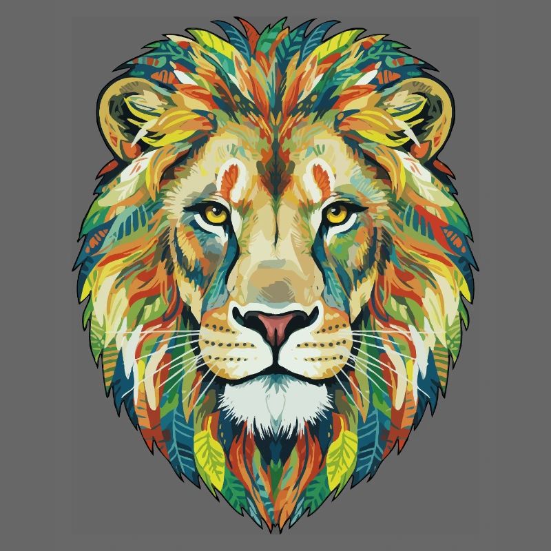 Colorful Lion Head with Leaf Pattern