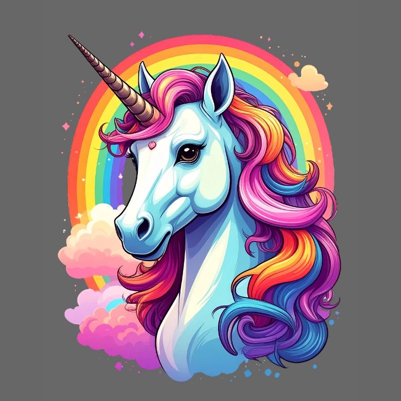 Unicorn with rainbow and clouds