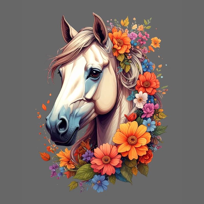Cheval encadré de fleurs
