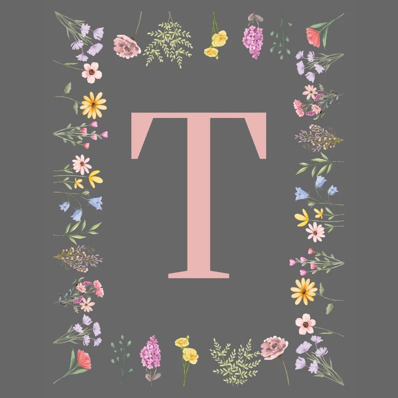 Initiales florales « T », monogramme de lettres