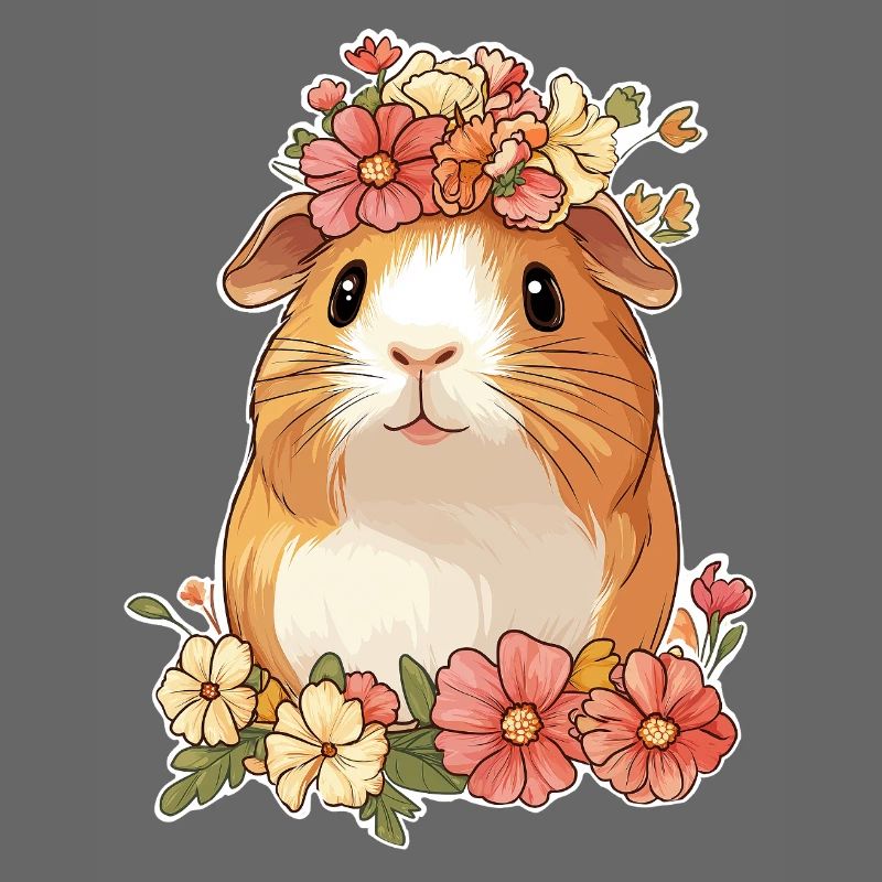 Cochon d’Inde avec des fleurs