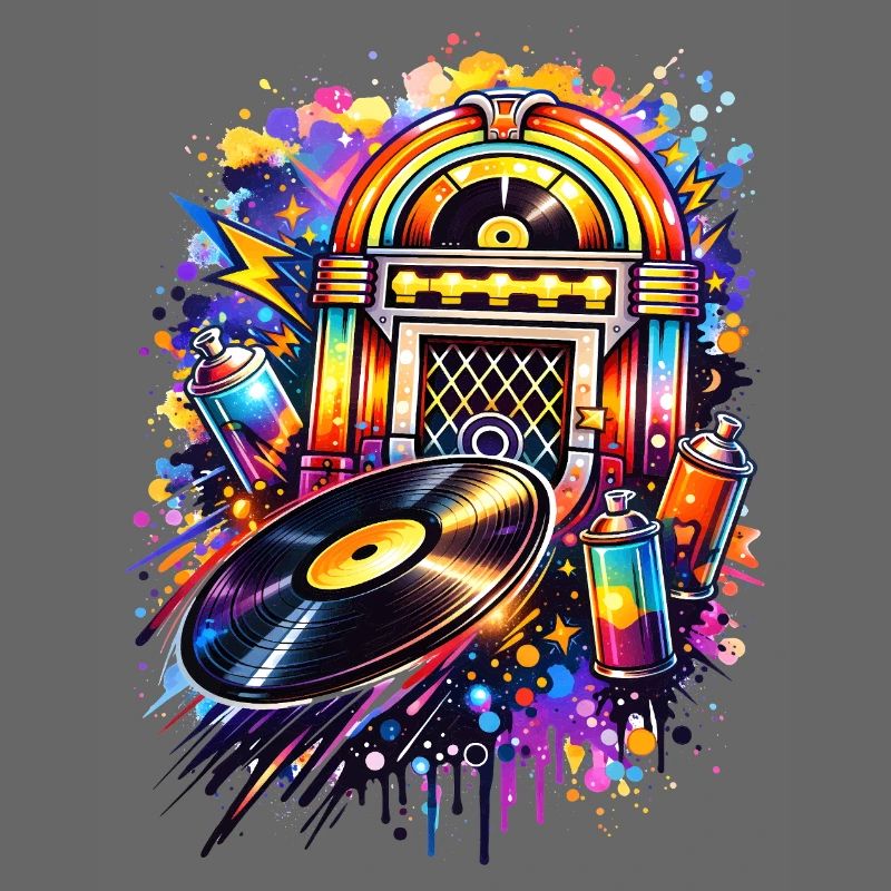 Juke-box coloré dans un style graffiti avec disque vinyle