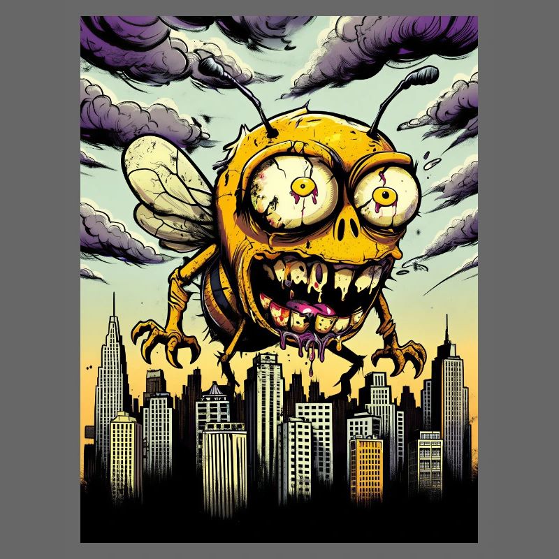 Grotesque horror bee over city