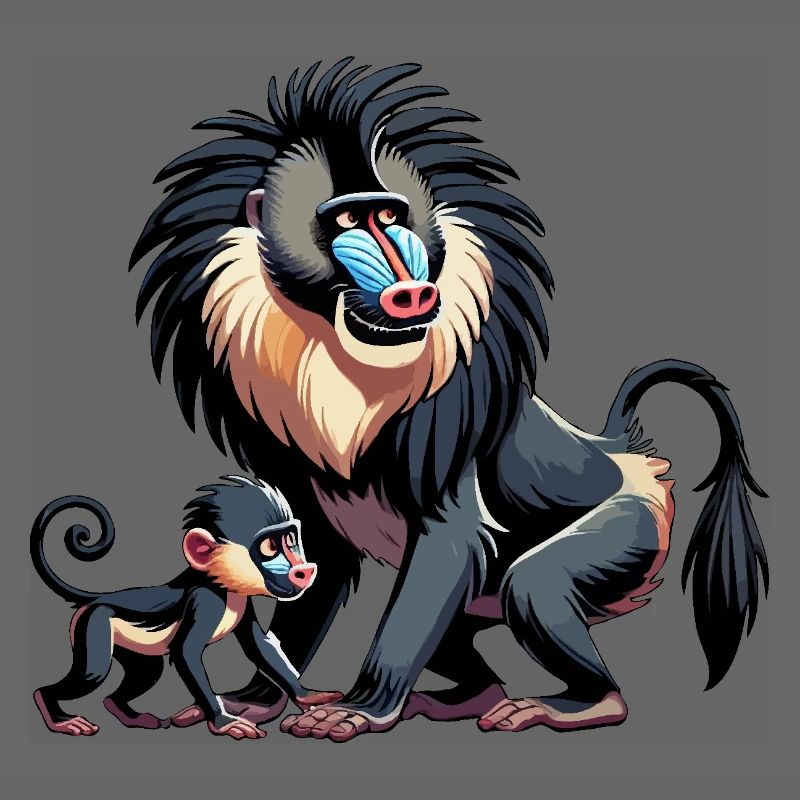 Mandrill Mutter und Kind