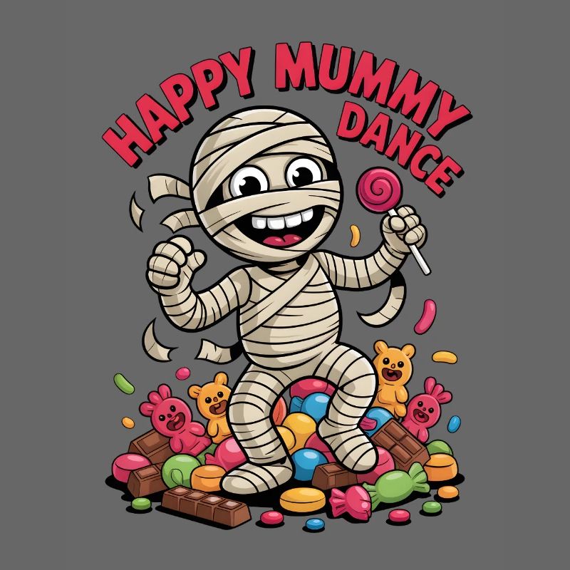 Cheerful Mummy Dancer on Candy Background