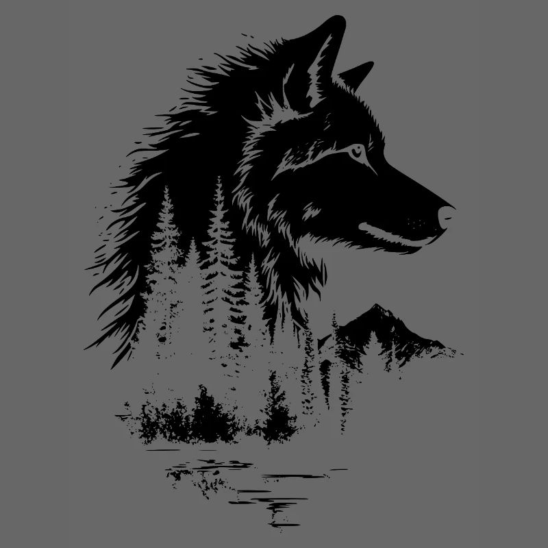 Silhouette de forêt de visage de loup