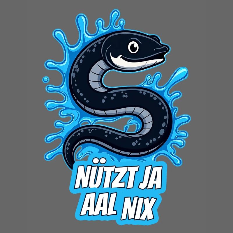 german pun "Nützt ja Aal Nix" Cartoon eel curls 