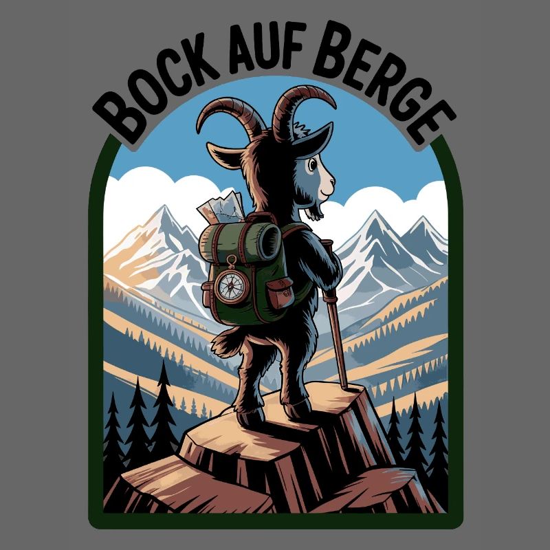 Bock auf Berge Bergsteigen mit lustiger Ziege