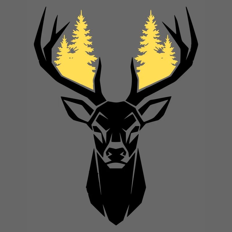 Deer Head Forest Silhouette