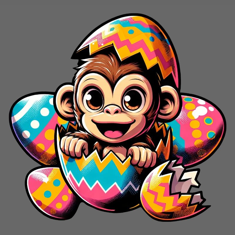 Easter Monkey Hatches Easter Egg Design