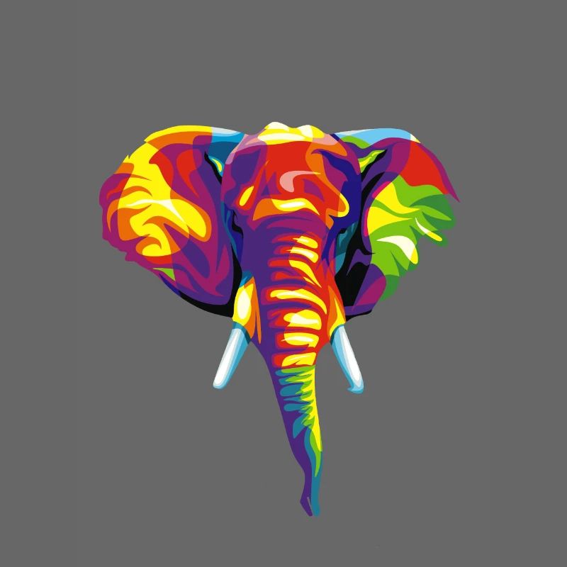 Éléphant avec motif abstrait coloré.
