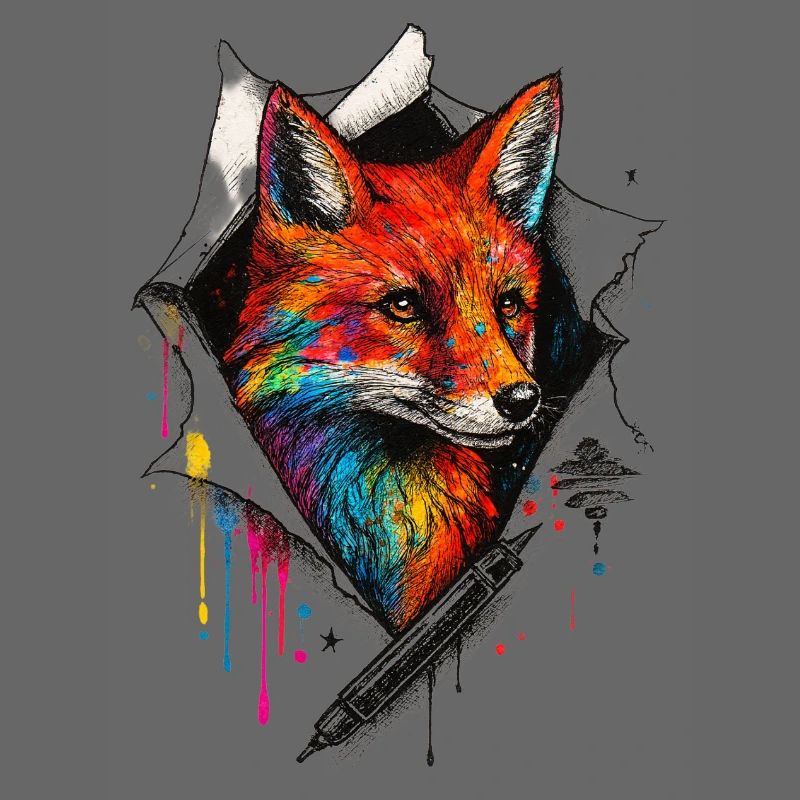 Regenbogenfuchs Kunst mit Farbspritzer